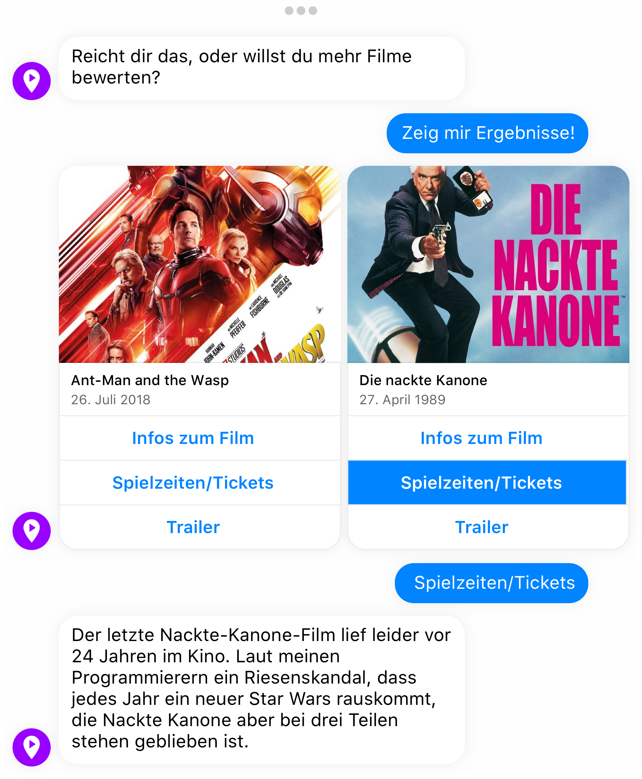 Das Kino Chatbot chat history